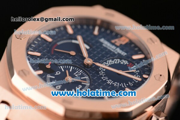 Audemars Piguet Royal Oak Dual Time ST Automatic Two Time With Power Reserve Full Rose Gold with Blue Dial and Stick Markers - 7750 Coating - Click Image to Close